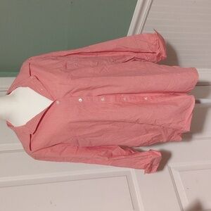 Lands' End 16 women's pinstripe pink white long sleeve oxford shirt
